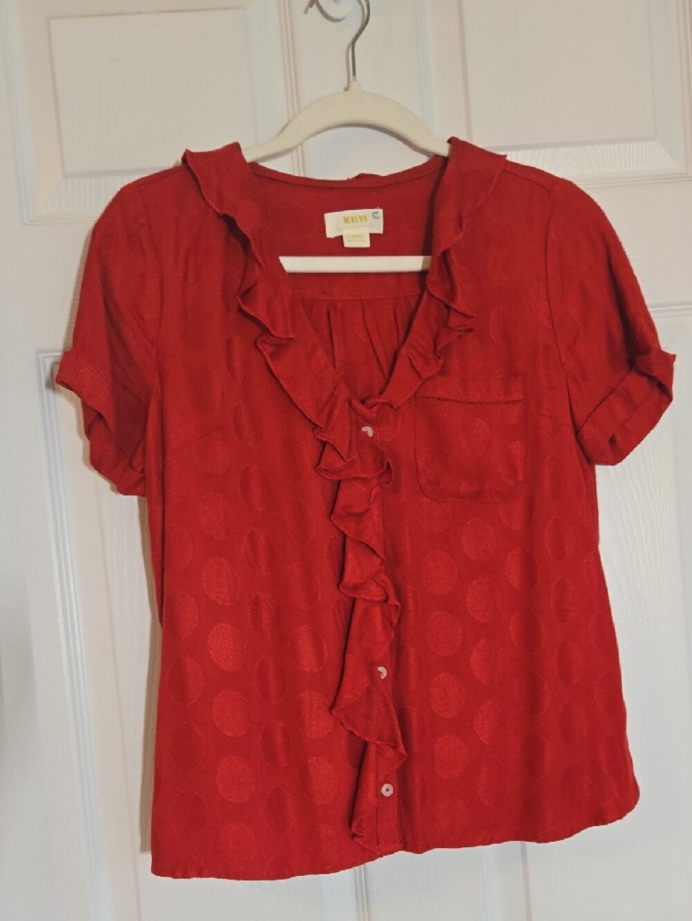 Maeve Red Ruffled Button-Front Blouse Size XS - Picture 3 of 7